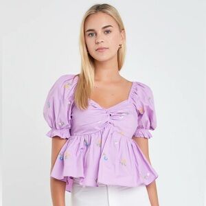 ENGLISH FACTORY Multi Floral Embroidery Top- Lilac L